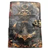 Jurnal Giftdeco H110, piele de capra, alamă și metal, 18 x 13 cm, stil retro, vintage, nautic