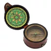 Busolă Giftdeco CPL357/2, alamă, sticlă, piele și metal, diametru 7 cm, stil retro, nautic, clasic