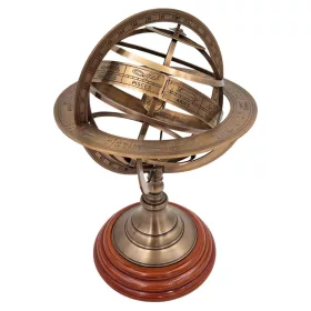   Astrolab sferic decorativ Giftdeco NC1913, sferă armilară din alamă și lemn, 28 cm