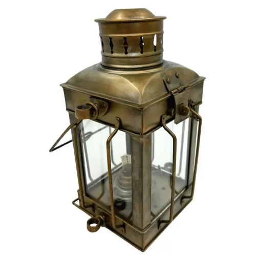 Lampă decorativă Giftdeco LT608 tip felinar marin, oțel și sticlă, 24 cm, finisaj alamă antichizată