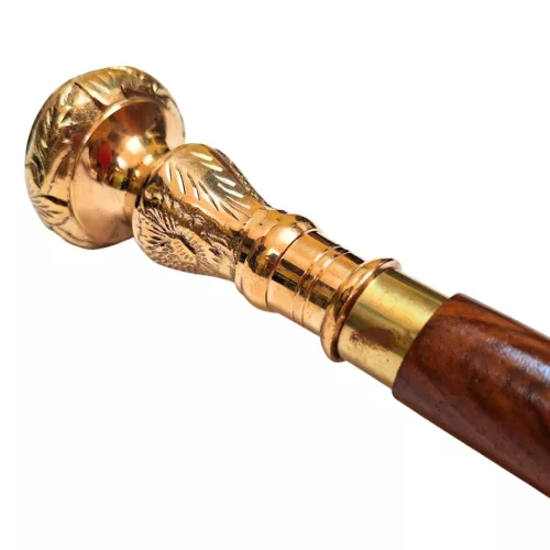 Baston pliabil Giftdeco DNU-WS-006, lemn și mâner din alamă, maro și auriu, 96 cm