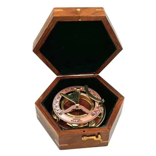 Busolă Giftdeco NC126, alamă, metal și lemn, 14,5 x 12 x 6,3 cm, stil retro, vintage, nautic