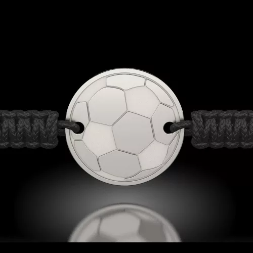 Bratara din argint cu snur negru model Minge de Fotbal