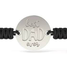 Bratara din argint cu snur impletit negru model Best Dad