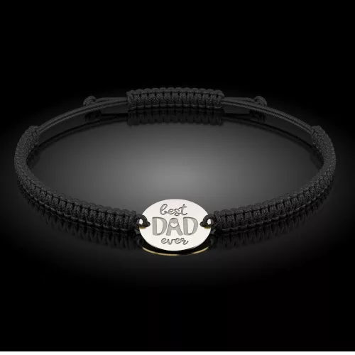 Bratara din argint cu snur impletit negru model Best Dad