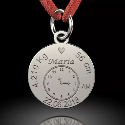 Pandantiv din argint cu snur model Birthday Clock