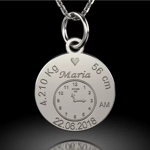 Lantisor cu pandantiv din argint model Birthday Clock