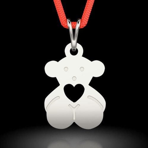 Pandantiv din argint cu snur model Ursulet cu inimioara