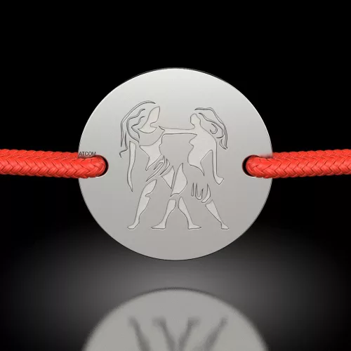 Bratara din argint cu snur rosu model Gemeni