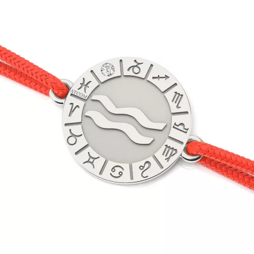 Bratara din argint cu snur rosu model Aquarius