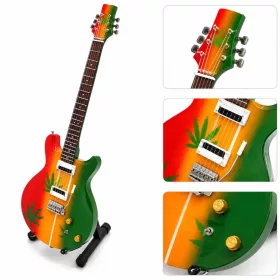   Miniatură chitara Indomini MGT-0468, Bob Marley Tribute Ganja, lemn de mahon, plastic și metal