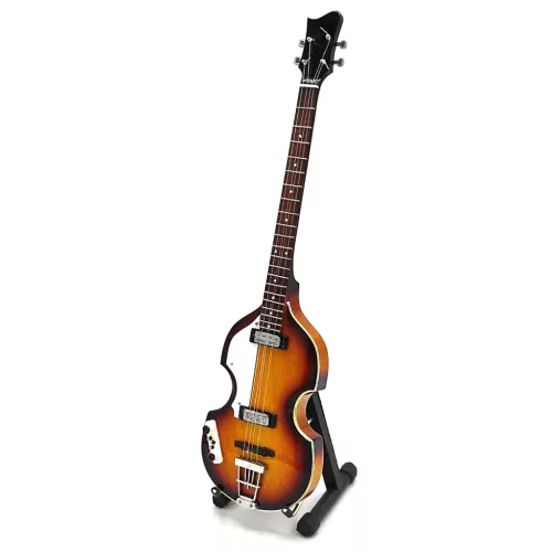 Miniatură chitara bas Indomini MGT-2028, Paul McCartney The Beatles, lemn de mahon, plastic și metal, stil clasic